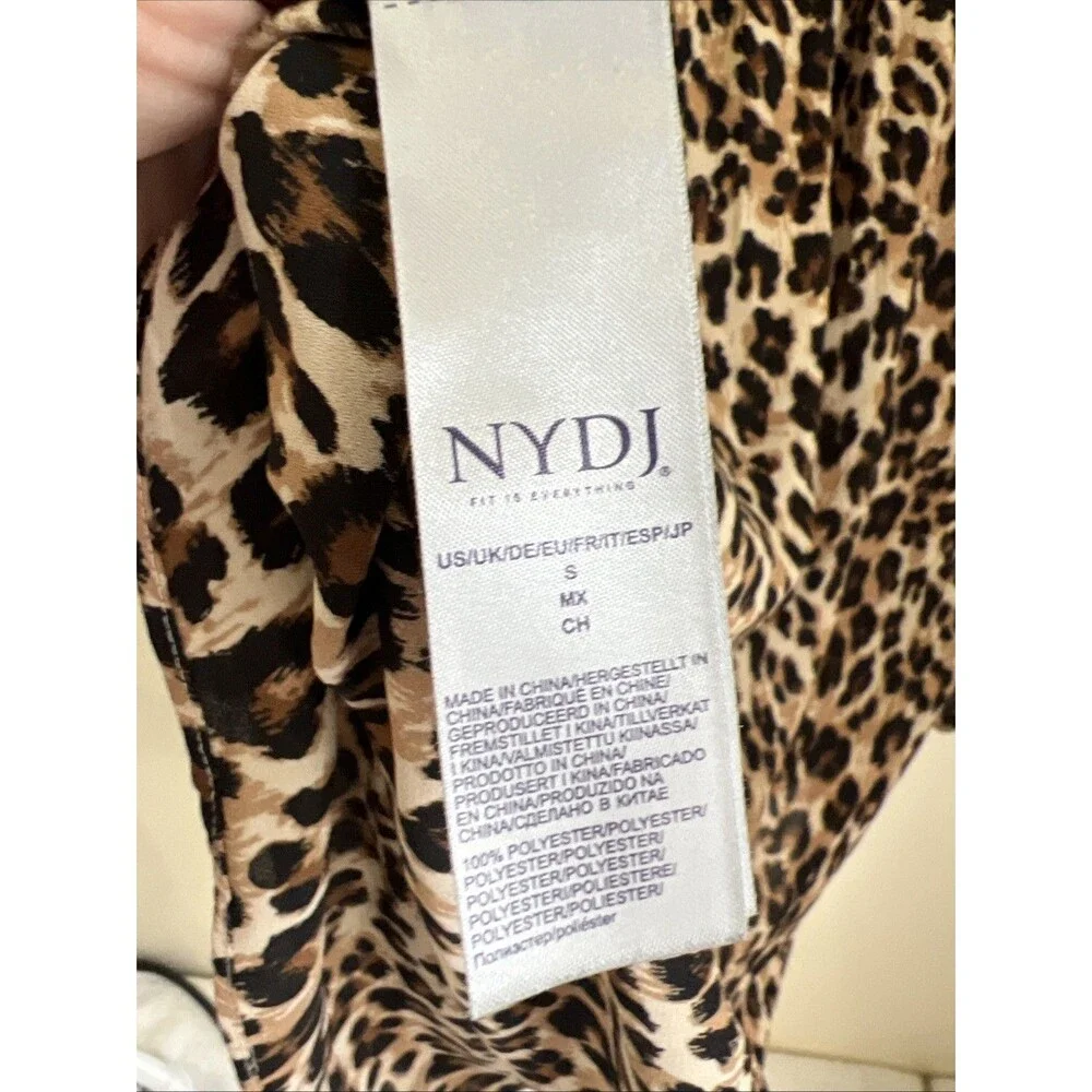 NYDJ Black Brown Leopard Print Henley Pleat Back 3/4 Sleeve Tunic Blouse Size Sm - Picture 4 of 6